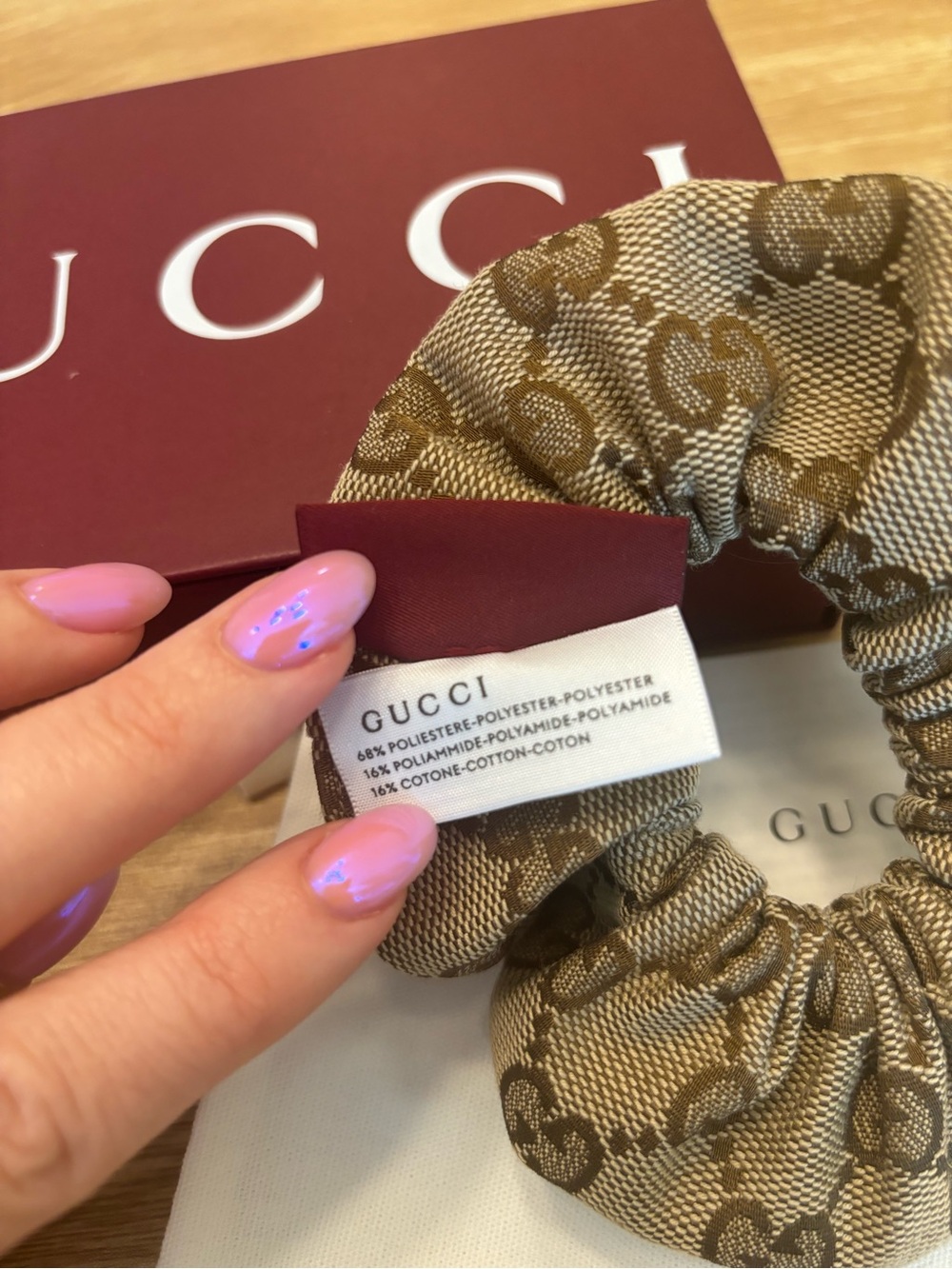 Gucci Beige and Brown Monogram Scrunchie with Gold GG Accent - Picture 4 of 6